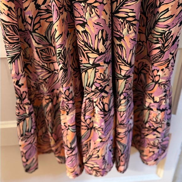 NWOT Molly Bracken Pink Palm Print Tie Sleeve Deep V-Neck Maxi Dress Size Small - Picture 11 of 14